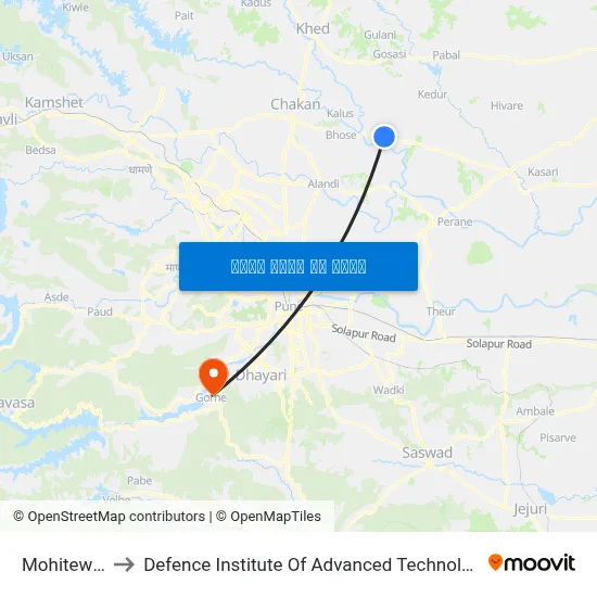 मोहितेवाडी to रक्षा उन्नत प्रौद्योगिकी संस्थान map