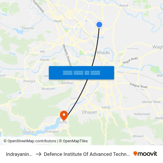 इंद्रायणीनगर to रक्षा उन्नत प्रौद्योगिकी संस्थान map