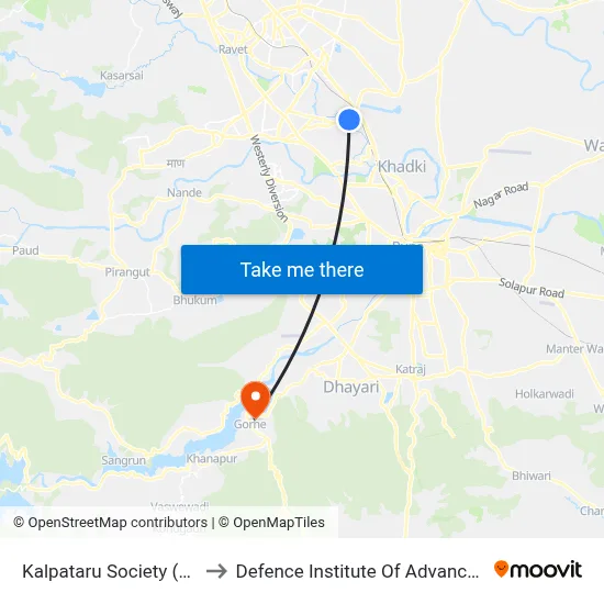 कल्पतरु सोसायटी (पिंपले गुरव) to रक्षा उन्नत प्रौद्योगिकी संस्थान map