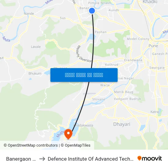 बनेरगाव ओढा to रक्षा उन्नत प्रौद्योगिकी संस्थान map