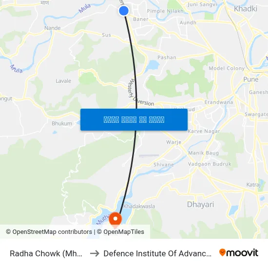 Radha Chowk (Mhalunge Phata) to Defence Institute Of Advanced Technology Diat map