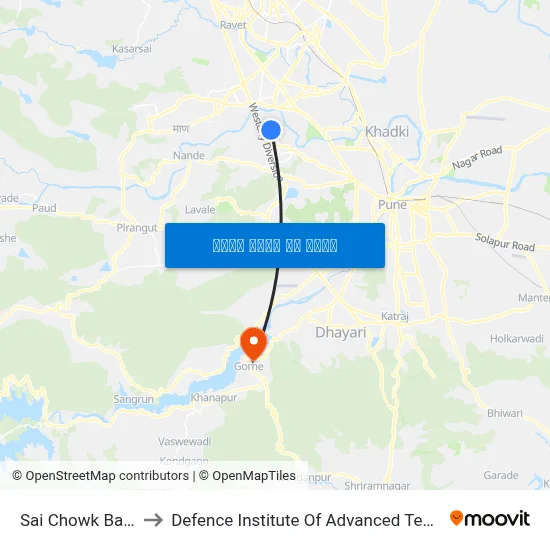 Sai Chowk Balewadi to Defence Institute Of Advanced Technology Diat map