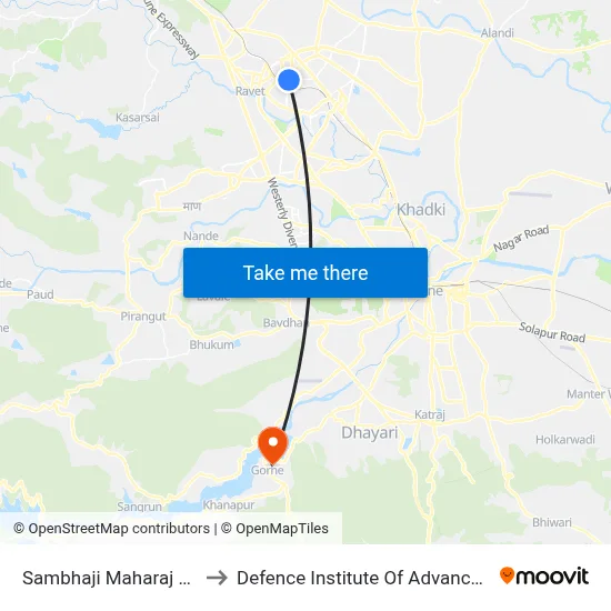 Sambhaji Maharaj Chowk Akurdi to Defence Institute Of Advanced Technology Diat map
