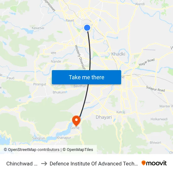 चिंचवड गाँव to रक्षा उन्नत प्रौद्योगिकी संस्थान map