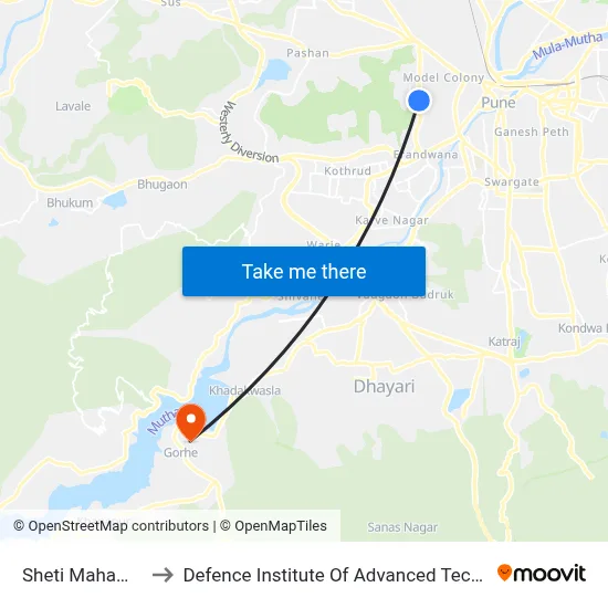 Sheti Mahamandal to Defence Institute Of Advanced Technology Diat map