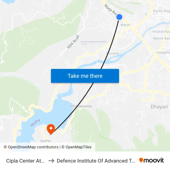 सिप्ला सेंटर अतुल नगर to रक्षा उन्नत प्रौद्योगिकी संस्थान map