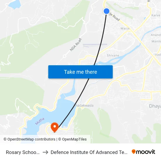 रोजरी स्कूल वारजे to रक्षा उन्नत प्रौद्योगिकी संस्थान map