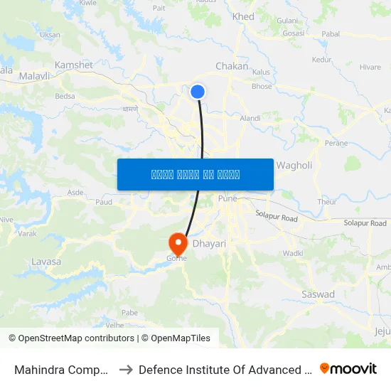 महिंद्रा कंपनी गेट 3 to रक्षा उन्नत प्रौद्योगिकी संस्थान map