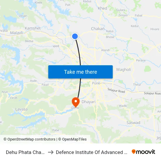 Dehu Phata Chakan Road to Defence Institute Of Advanced Technology Diat map