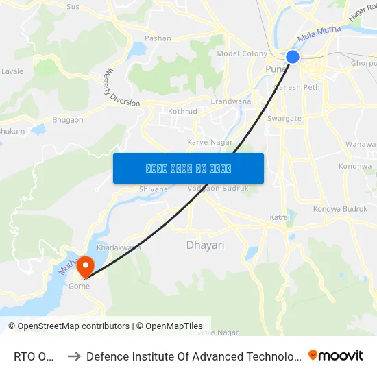 RTO Office to Defence Institute Of Advanced Technology Diat map