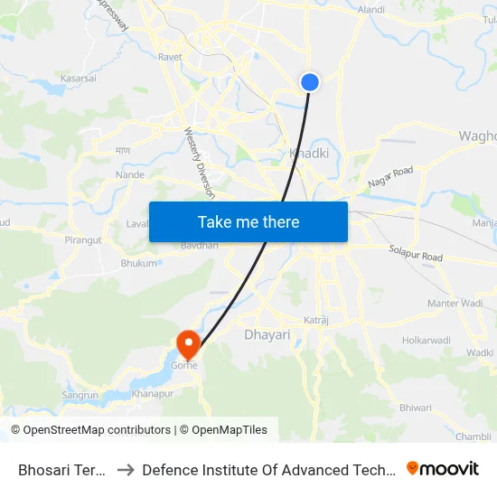 Bhosari Terminal to Defence Institute Of Advanced Technology Diat map