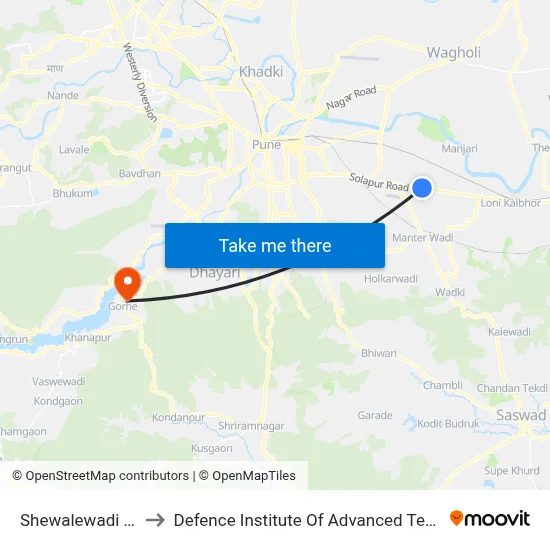 शेवाळेवाडी मार्केट to रक्षा उन्नत प्रौद्योगिकी संस्थान map