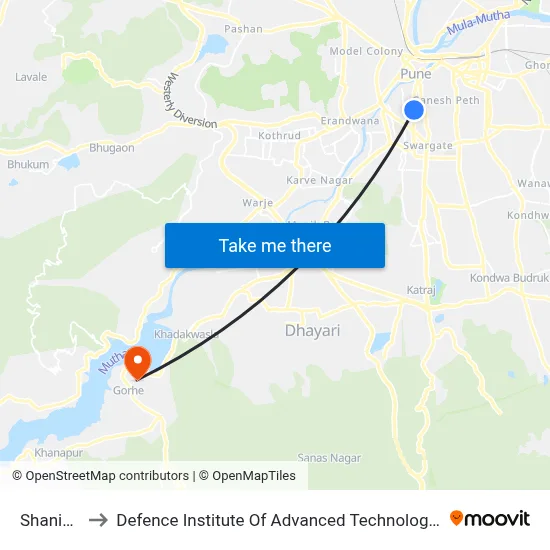 Shanipar to Defence Institute Of Advanced Technology Diat map