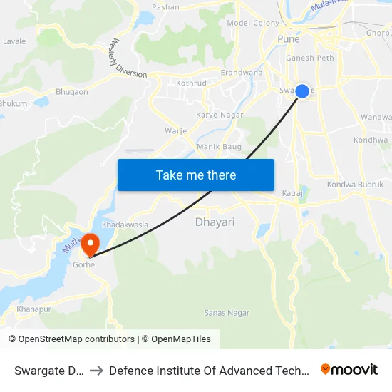 स्वारगेट डेपो to रक्षा उन्नत प्रौद्योगिकी संस्थान map