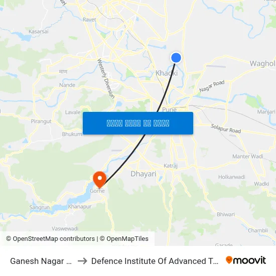 गणेश नगर बोपखेल to रक्षा उन्नत प्रौद्योगिकी संस्थान map