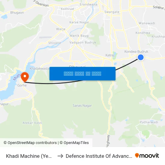 खादी मशीन (येवलेवाडी रोड) to रक्षा उन्नत प्रौद्योगिकी संस्थान map