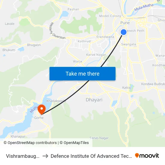Vishrambaug Wada to Defence Institute Of Advanced Technology Diat map