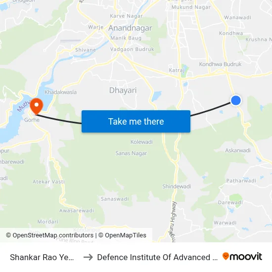 शंकर राव येवले नगर to रक्षा उन्नत प्रौद्योगिकी संस्थान map