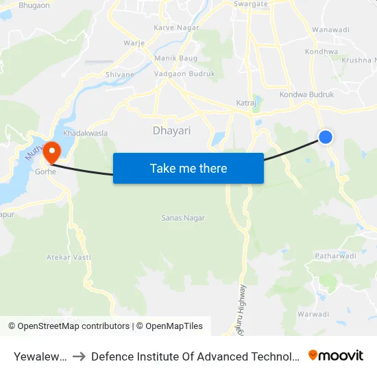 Yewalewadi to Defence Institute Of Advanced Technology Diat map