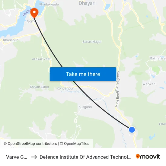 Varve Gaon to Defence Institute Of Advanced Technology Diat map