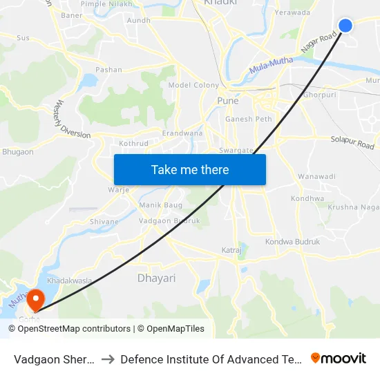 वडगाव शेरी फाटा to रक्षा उन्नत प्रौद्योगिकी संस्थान map