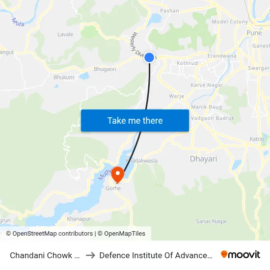 Chandani Chowk (To Wakad) to Defence Institute Of Advanced Technology Diat map