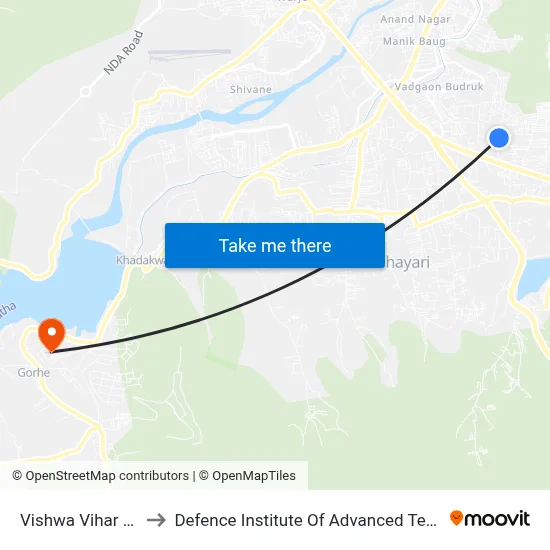 विश्व विहार सोसायटी to रक्षा उन्नत प्रौद्योगिकी संस्थान map