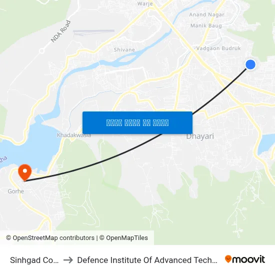 सिंहगड कॉलेज to रक्षा उन्नत प्रौद्योगिकी संस्थान map