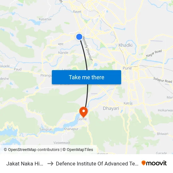 जकात नाका हिंजवाडी to रक्षा उन्नत प्रौद्योगिकी संस्थान map