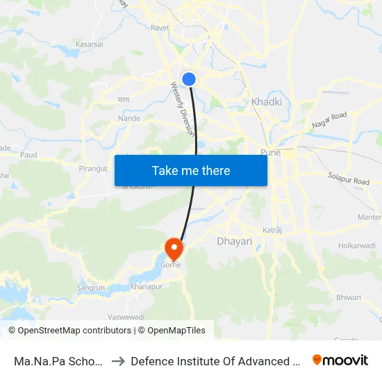 मा.न.पा स्कूल वाकड to रक्षा उन्नत प्रौद्योगिकी संस्थान map