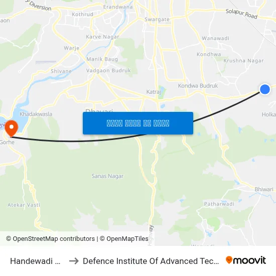 हंडेवाडी चौक to रक्षा उन्नत प्रौद्योगिकी संस्थान map