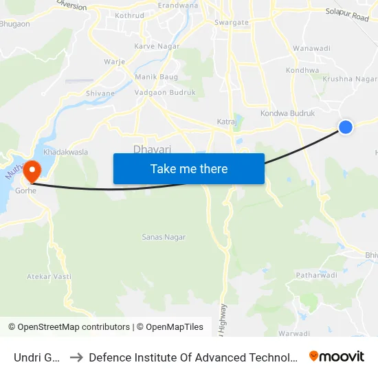 Undri Gaon to Defence Institute Of Advanced Technology Diat map