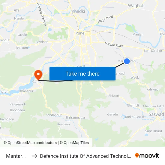 Mantarwadi to Defence Institute Of Advanced Technology Diat map