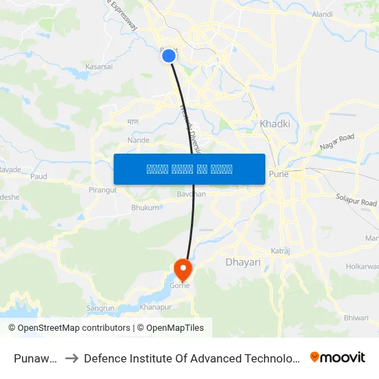 पुनावले to रक्षा उन्नत प्रौद्योगिकी संस्थान map