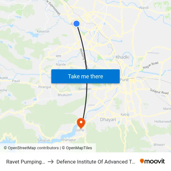 Ravet Pumping Station to Defence Institute Of Advanced Technology Diat map