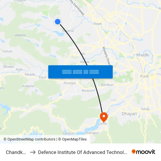 Chandkhed to Defence Institute Of Advanced Technology Diat map