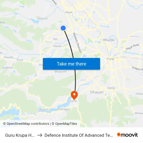 गुरु कृपा अस्पताल to रक्षा उन्नत प्रौद्योगिकी संस्थान map