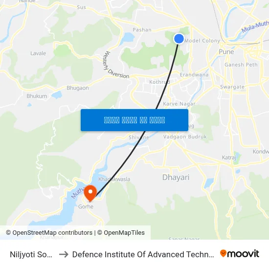 नीलज्योति सोसाइटी to रक्षा उन्नत प्रौद्योगिकी संस्थान map