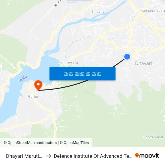 धायरी मारुति मंदिर to रक्षा उन्नत प्रौद्योगिकी संस्थान map