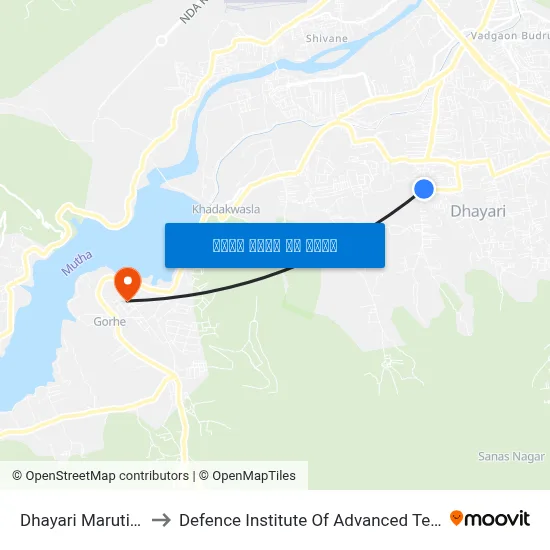 धायरी मारुति मंदिर to रक्षा उन्नत प्रौद्योगिकी संस्थान map