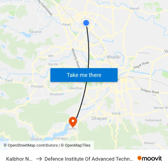 कलभोर नगर to रक्षा उन्नत प्रौद्योगिकी संस्थान map