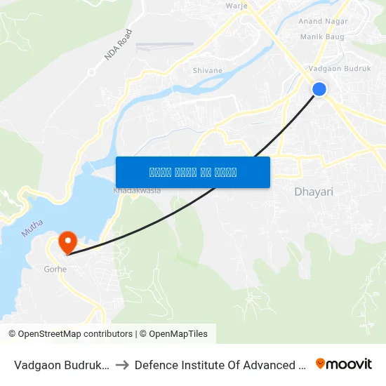 वडगाव बुद्रुक हाईवे to रक्षा उन्नत प्रौद्योगिकी संस्थान map