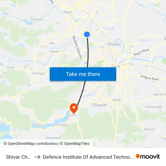 शिवार चौक to रक्षा उन्नत प्रौद्योगिकी संस्थान map