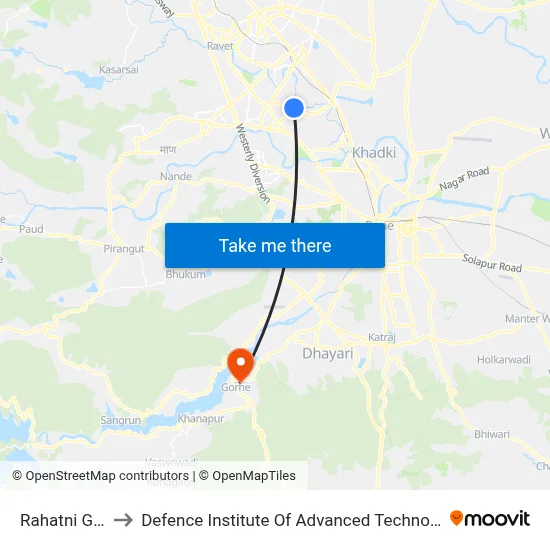 Rahatni Gaon to रक्षा उन्नत प्रौद्योगिकी संस्थान map