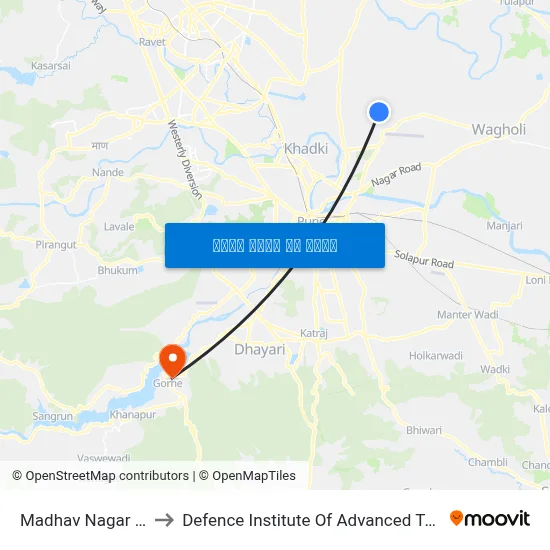 माधव नगर धानोरी to रक्षा उन्नत प्रौद्योगिकी संस्थान map