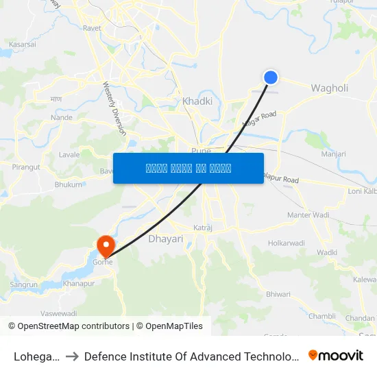 लोहगाव to रक्षा उन्नत प्रौद्योगिकी संस्थान map