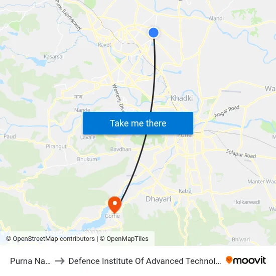 Purna Nagar to Defence Institute Of Advanced Technology Diat map
