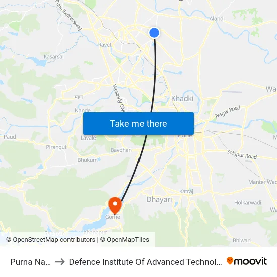 पूर्णा नगर to रक्षा उन्नत प्रौद्योगिकी संस्थान map