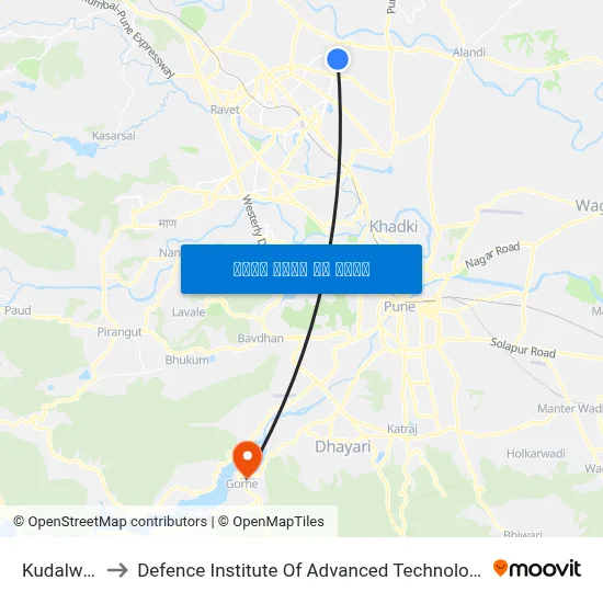 Kudalwadi to Defence Institute Of Advanced Technology Diat map