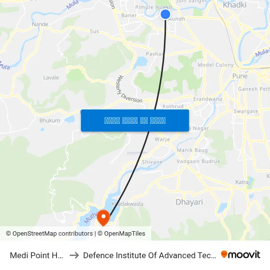 Medi Point Hospital to Defence Institute Of Advanced Technology Diat map